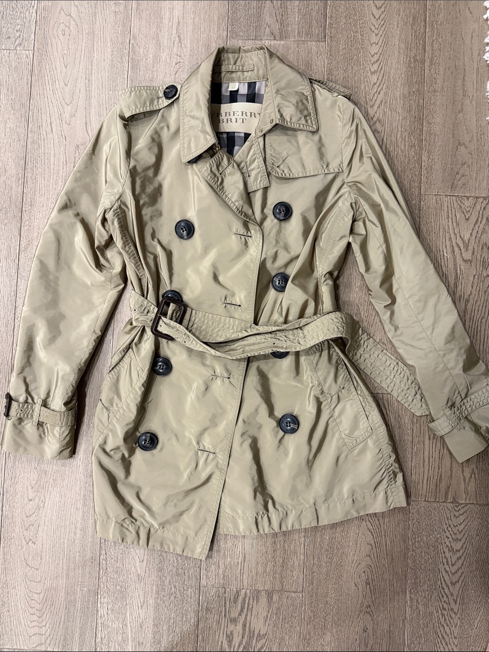Burberry Beige Double-Breasted Trench Coat with Waist Belt